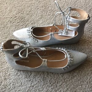 Glitter Silver Jeweled Flats